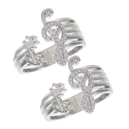 Cabilock 2 Stück Musiknoten Fingerring Musiknoten Offenringe Offenringe Verstellbare Ringe Schmuck Musiksymbol Offener Ring Silber von Cabilock
