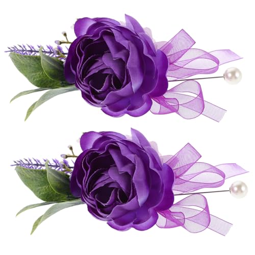 Cabilock 2 Stück Romantische Teilig Violette Rosen Boutonniere Handgefertigt Naturinspiriert Vielseitig für Hochzeit Zeremonie Braut Bräutigam Brautjungfer Anstecknadeln Wald Stil von Cabilock