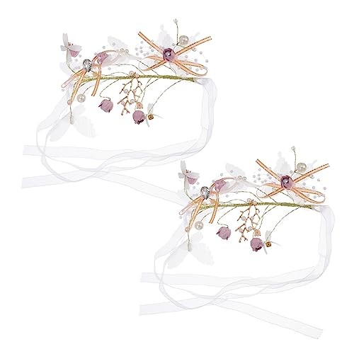Cabilock 2 Stück Teiliges Handgelenk Blumen Dekorationen für Hochzeit Brautjungfer Armband Blumen Ornamente Violett Geeignet für Braut Polterabend und Besondere Anlässe von Cabilock