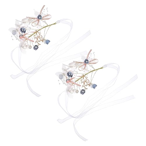 Cabilock 2 Stück Teiliges Hochzeit Handgelenk Blumen Armband Zartes Design mit Perlen und Verstellbar und Leicht Brautjungfern Blumenschmuck für Braut und Party Geeignet von Cabilock