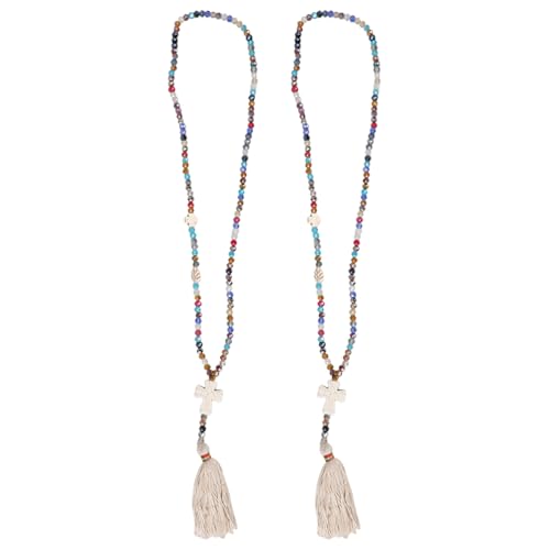 Cabilock 2 stücke Böhmische Perlen Kreuz Anhänger Halskette Mit Quaste Für Männer Frauen Religiöse Rosenkranz Schmuck Handgemachte Gebet Zubehör von Cabilock