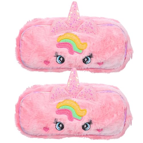 Cabilock 2-teiliges Federmäppchen für Mädchen: Federmäppchen mit Reißverschluss – Plüschtier-Stiftetasche, Schreibwaren-Organizer, süß und trendig – Kawaii-Stiftehalter, Pink – Make-up-Tasche von Cabilock