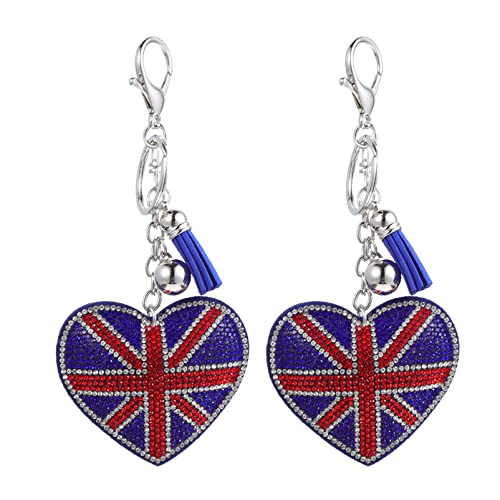 2Pcs Strass- Union Union Jack Keychain Heart UK Flagge Keychain Britische Flagge Keyring- Handtasche Handtasche Charm Souvenir Queen Elizabeth II Jubile 2022 Party Gunst von Cabilock