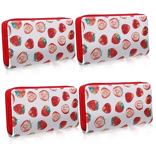 Cabilock 4 Stück Geldbörse Kawaii Erdbeergeschenke Für Frauen Mädchenhandtasche Erdbeer-Accessoires Erdbeere Kleine Brieftaschenfrucht Fräulein Glücklich Milchbeutel Leder von Cabilock