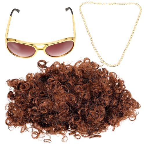 Cabilock Jahre Disco Kostümzubehör Für Männer Mit Perücke Goldkette Und Glas Prop Für Cosplay Party Dekorationen Und Halloween Outfits von Cabilock