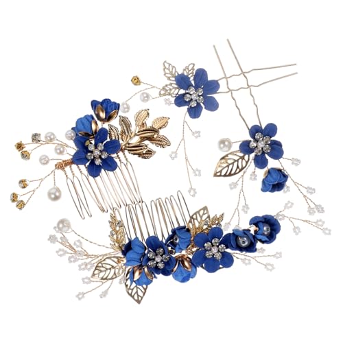 Cabilock Braut Haarkamm Set mit Perlen und Strass Teilig Eleganter Haarschmuck für Hochzeit Fest Geburtstag Handgefertigtes Hochzeits Accessoire Blau Geeignet für Braut und Damen von Cabilock