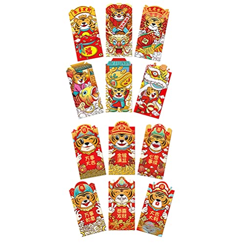 Cabilock Chinesische Rote Umschl?ge Hong Bao: 2022 Jahr des Tigers Papier Geldumschlag 12 Stücke 3 Vintage Chinesische Jahr Silvester Rote Umschl?ge Party Favor Cash Wrap von Cabilock