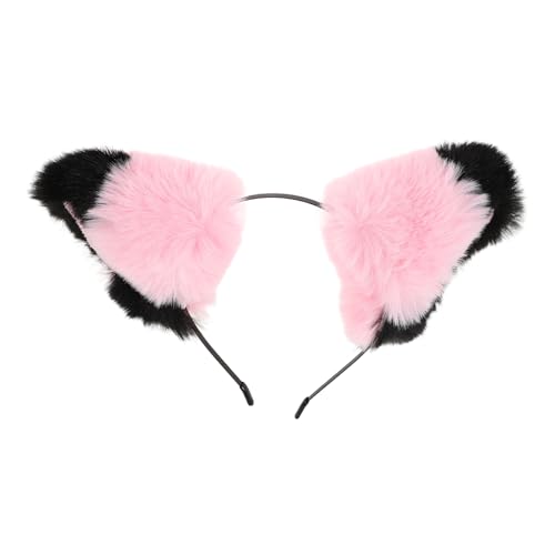Cabilock Katzenohren Stirnband Rosa Schwarze Ohr Haarband Flauschig Cosplay Tierohren Partykostüm Halloween Verkleidungszubehör von Cabilock