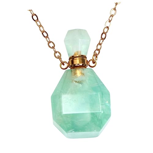 Cabilock Natürlicher Fluorit Kristall Anhänger Flasche mit Metallkette Duftöl Wunschtropfflasche Leichtes Stabiles Kristallanhänger Schmuck für Frauen Vielseitiger Hängeschmuck Praktische von Cabilock