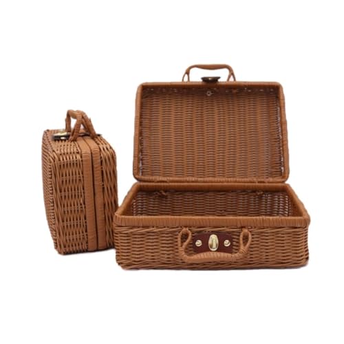 Cabilock Stilvoller Vintage-Make-up-aufbewahrungs-Organizer Gewebte Make-up-Box Tragbarer Kosmetikhalter Dunkelbrauner Pp-Kunststoff Für Unterwegs von Cabilock