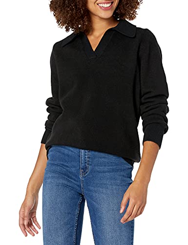 Cable Stitch Damen Zweifarbiger Rollkragen Offener Kragen V-Ausschnitt Pullover Schwarz X-Large von Cable Stitch