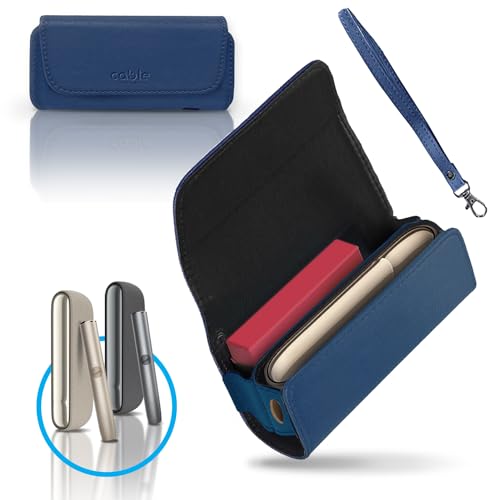 CABLE TECHNOLOGIES Hochwertige Schutzhülle aus Kunstleder, kompatibel mit IQOS ILUMA, Etui aus Leinwand und PU-Leder, Organizer, Cover/Handtasche, Zubehör, weiß, Iqos Hülle (Blau) von Cable Technologies