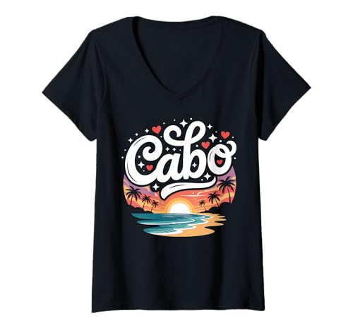 Damen Cabo San Lucas Mexiko Tropical Beach Vacation Cute Vacay T-Shirt mit V-Ausschnitt Damen Cabo San Lucas Mexiko Tropical Beach Vacation Cute Vacay T-Shirt mit V-Ausschnitt von Cabo Vacation Souvenirs