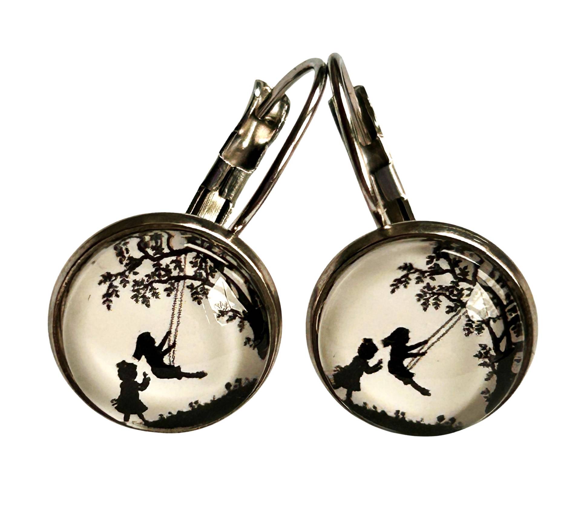 Cabochon Klappbrisuren Groß/Mittel Klein Mini Silber Spielende Kinder Schwarz Weiß Edelstahl 25 Mm, 12 8 Mm Motiv von Cabochon4you