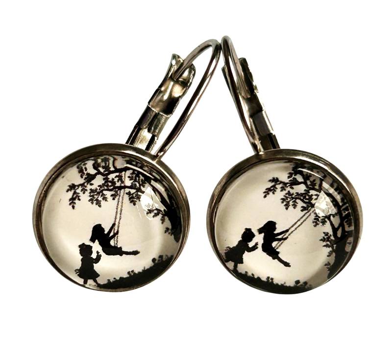 Cabochon Klappbrisuren Groß/Mittel Klein Mini Silber Spielende Kinder Schwarz Weiß Edelstahl 25 Mm, 12 8 Mm Motiv von Cabochon4you