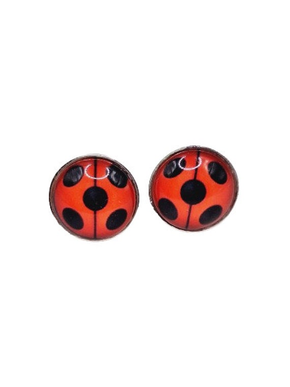 Ladybug Marienkäfer 925Er Silber Premium Sterlingsilber Kinder Mädchen Ohrstecker Ohrringe 8 Mm Schwarze Punkte Auf Rot Mit Trennstrich von Cabochon4you