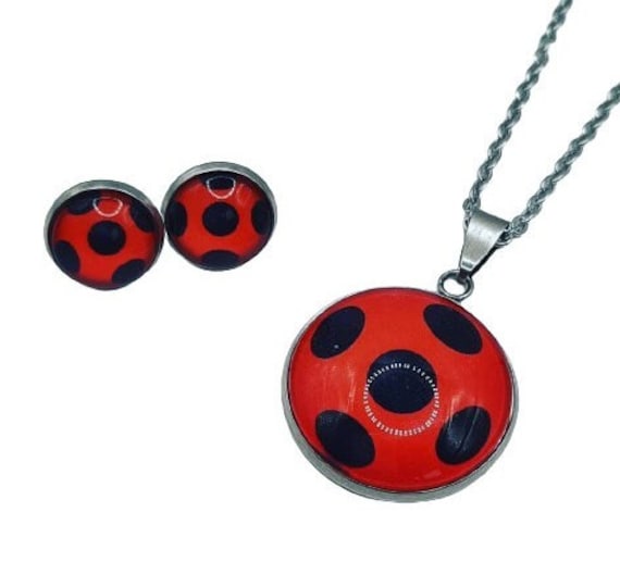 Ladybug Marienkäfer Katzenpfote Ohrstecker Ohrclips Clips Ohrhänger Hänger Ohrringe Cabochon Halskette Edelstahl 925Er Silber Schwarz Weiß von Cabochon4you