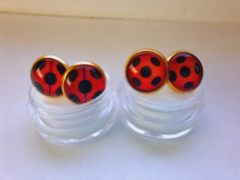 Goldene Ladybug Marienkäfer Ohrstecker Paar 925Er Silber Sterlingsilber 14 Ct Vergoldet von Cabochon4you