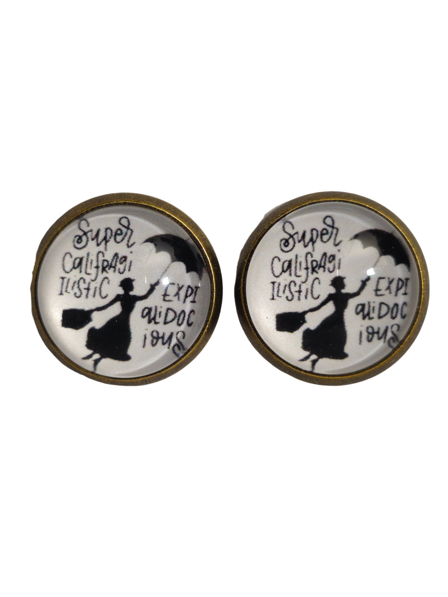Ohrstecker. Mary Poppins. Bronze - Oder Silberfarbenes Metall. Runder Glas-Cabochon. Regenschirm. Animationsfilm Ohrstecker. Mary Poppins. Bronze - Oder Silberfarbenes Metall. Runder Glas-Cabochon. Regenschirm. Animationsfilm von CabochonBlueJean