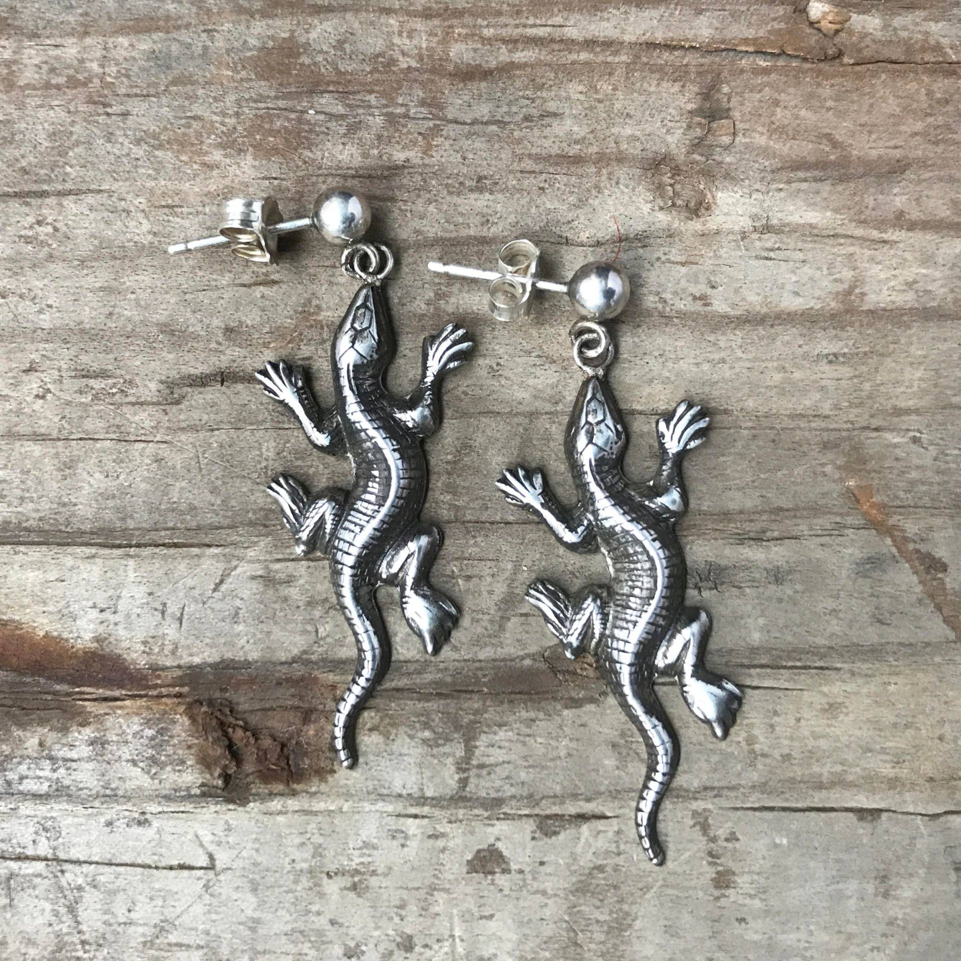 sterling Silber Eidechse Ohrringe sterling Silber Eidechse Ohrringe von CabochonCreek