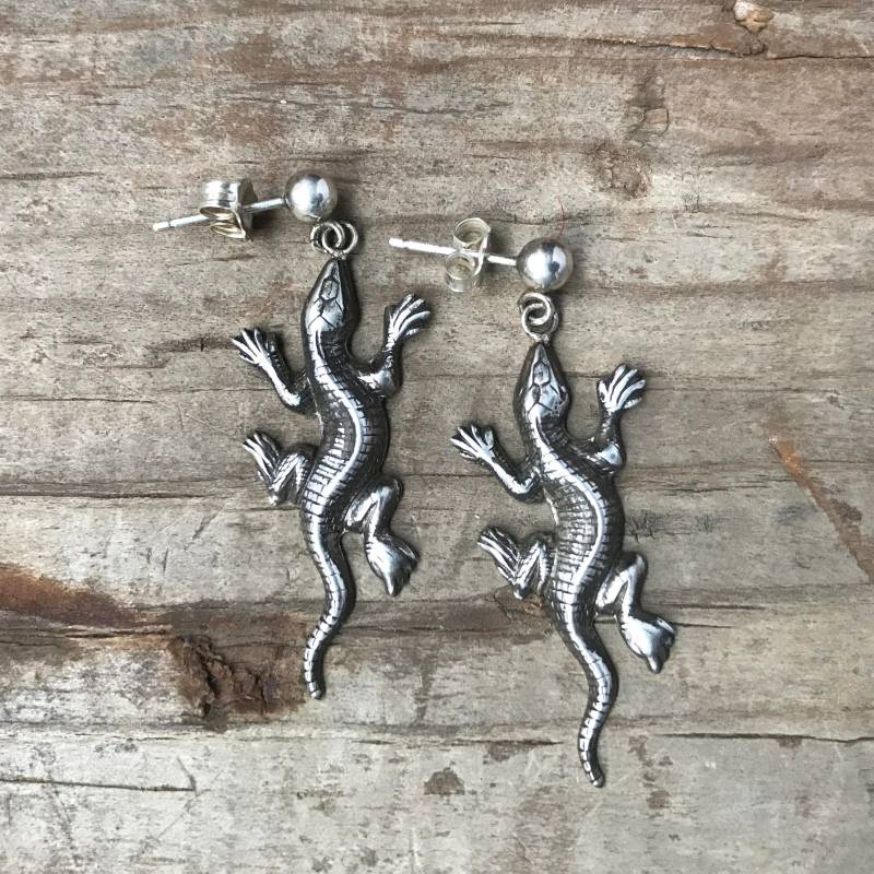 sterling Silber Eidechse Ohrringe sterling Silber Eidechse Ohrringe von CabochonCreek
