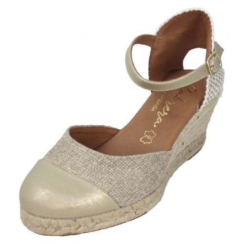 Cabrera 59-5 Espadrilles mit Keilabsatz, sehr bequem, beige und goldener Zehenpartie, silber, 40 EU Cabrera 59-5 Espadrilles mit Keilabsatz, sehr bequem, beige und goldener Zehenpartie, silber, 40 EU von Cabrera