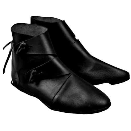 Cachorro Flache Low-Top-Stiefel Für Damen, 1 Paar Mittelalterliche Wikinger-Cosplay-Retro-Pu-Lederstiefel, Piratenritter-Prinz Herrenschuhe, Halloween-Kostümparty-Requisiten,Schwarz,43 von Cachorro