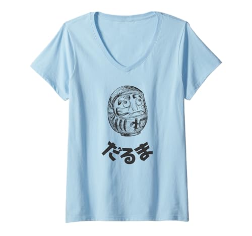 Damen Daruma Japanisches Design, Minimal, Kawaii, Streetwear, Casual T-Shirt mit V-Ausschnitt Damen Daruma Japanisches Design, Minimal, Kawaii, Streetwear, Casual T-Shirt mit V-Ausschnitt von Cacotopia