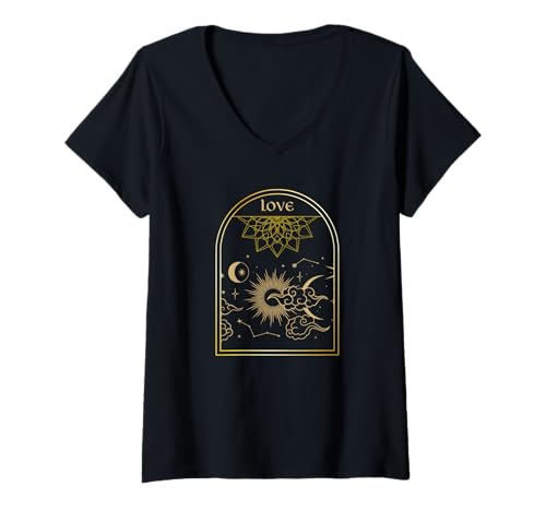 Damen Unisex Mandala Hexe Goth Top Casual Kurzarm Home T-Shirt mit V-Ausschnitt Damen Unisex Mandala Hexe Goth Top Casual Kurzarm Home T-Shirt mit V-Ausschnitt von Cacotopia