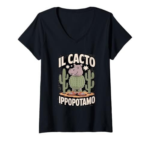 Damen Il Cacto Ippopotamo Kaktus Nilpferd Wüste lustige Grafik T-Shirt mit V-Ausschnitt Damen Il Cacto Ippopotamo Kaktus Nilpferd Wüste lustige Grafik T-Shirt mit V-Ausschnitt von Cacto Hippo Co.