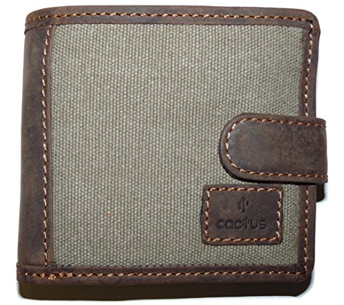 Cactus Bifold Canvas Wallet mit Hunter Lederbesatz & RFID Schutz 183 81, grau, Einheitsgröße, Robust von Cactus Bags