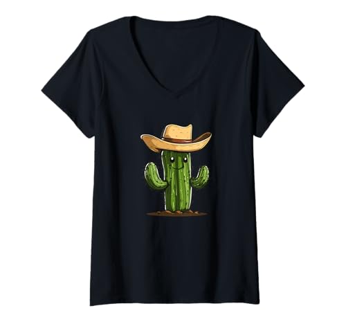 Damen Lustiger Kaktus mit Cowboyhut rockt Desert Vibes T-Shirt mit V-Ausschnitt von Cactus Cowboy Outfit