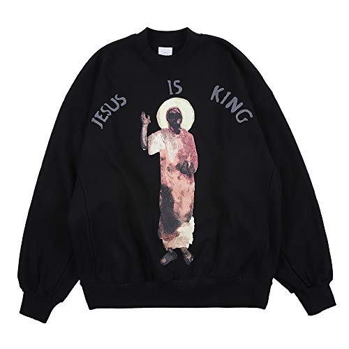Cactus Pack Jesus is King Sweatshirt Unisex Oversized Vintage Graphic Printed Pullover Herbst & Winter Langarm, Schwarz-395, Medium von Cactus Pack