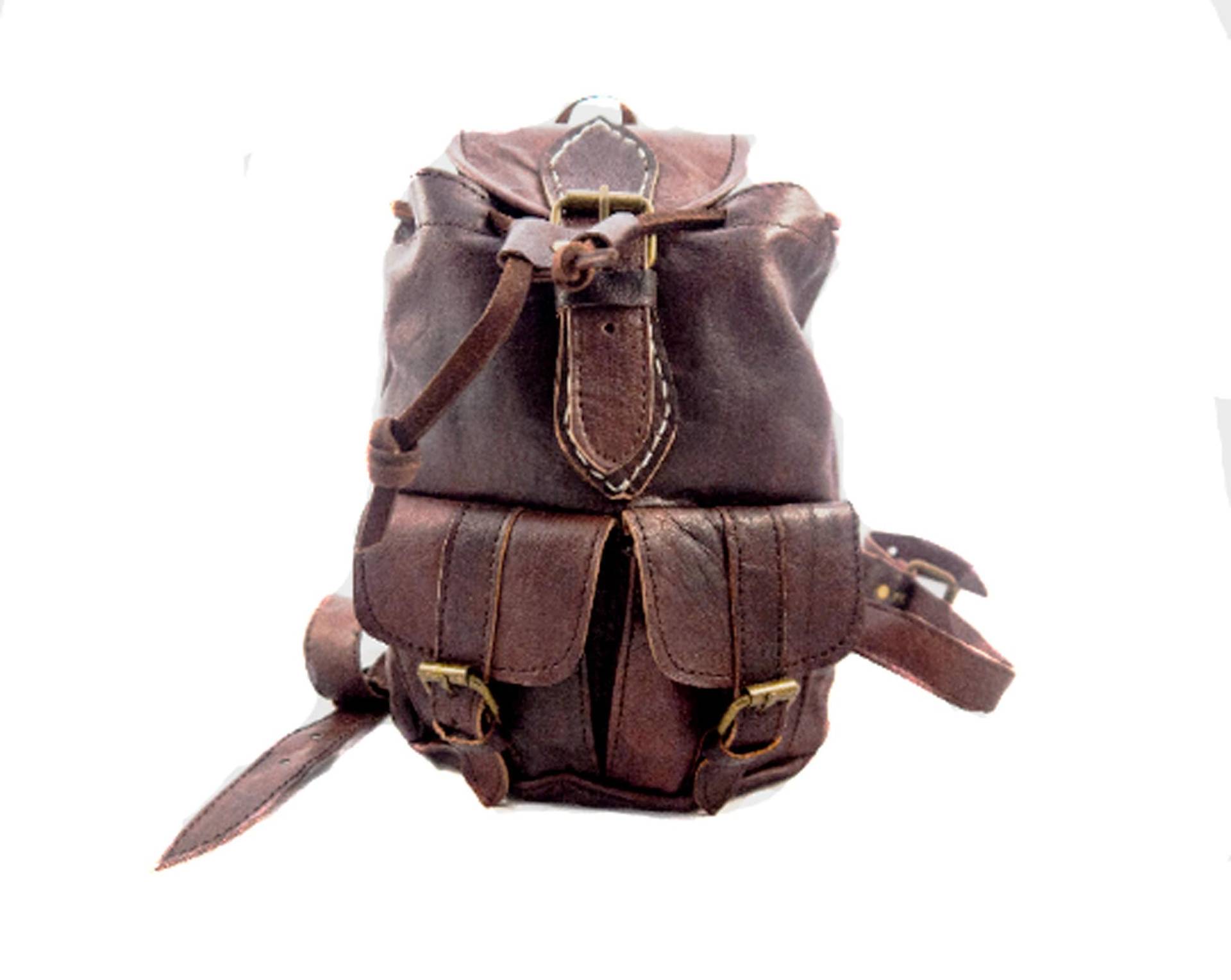 Handgefertigter Lederrucksack Kleiner Brauner Rucksack Mit Schnallentaschen Handgefertigter Lederrucksack Kleiner Brauner Rucksack Mit Schnallentaschen von CactusLeatherLondon