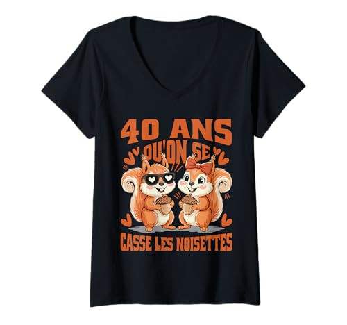 Damen Humor 40 Jahre Hochzeit Geburtstag Paar Lustig Mann Frau T-Shirt mit V-Ausschnitt Damen Humor 40 Jahre Hochzeit Geburtstag Paar Lustig Mann Frau T-Shirt mit V-Ausschnitt von Cadeau Noces d’Émeraude Humoristique Couple 40 Ans