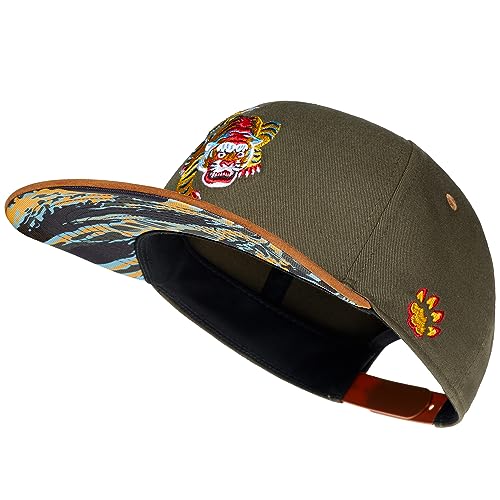 Cadency® Snapback Cap, Herren und Damen, Asian Tiger, Baseball Kappe, Basecap gerader Schirm, Größenverstellbar, Unisex, Olive von Cadency