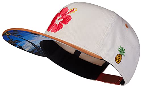 Cadency Snapback Cap Herren, Hawaii, Baseball Kappe, Basecap gerader Schirm, Premium Qualität, Langlebig, Einheitsgröße, Damen, Unisex, Hellbeige, Größenverstellbar von Cadency