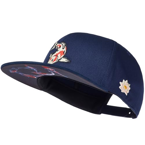 Cadency® Snapback Caps Herren und Damen, Einzigartig, Individuelle Themen Caps, Basecap gerader Schirm, Baseball Kappe, Damen, Unisex, Größenverstellbar, Koi Fish, Navy von Cadency