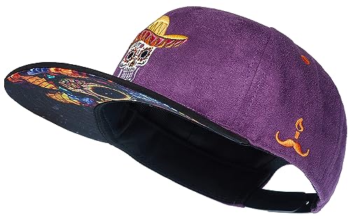 Cadency Snapback Cap Herren, Mexican Skull, Baseball Kappe, Basecap gerader Schirm, Premium Qualität, Langlebig, Einheitsgröße, Unisex, Lila, Größenverstellbar von Cadency