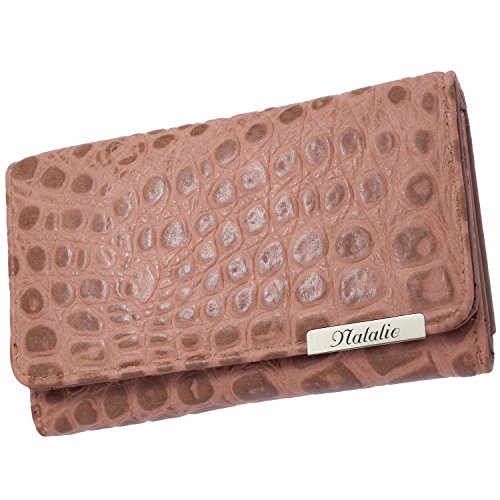 Cadenis Damen Geldbörse Geldbeutel Kroko-Optik mit persönlicher Laser-Gravur beige Querformat 16x10cm von Cadenis