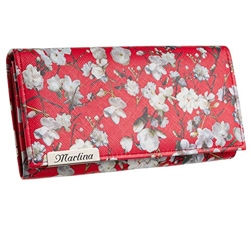 Cadenis Damen-Geldbörse Rot Floral mit Laser-Gravur quer 19,5 x 10 cm von Cadenis