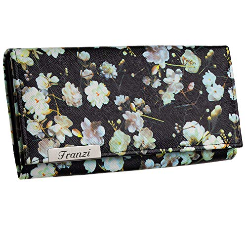 Cadenis Damen-Geldbörse Schwarz Floral mit Laser-Gravur quer 19,5 x 10 cm von Cadenis