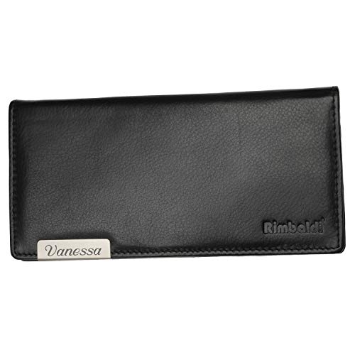 Cadenis Damen-Langbörse mit Laser-Gravur Rindsleder Schwarz quer 19 x 9,5 cm von Cadenis