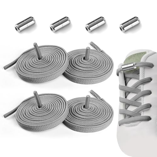Cadimus 2 Paar Elastische Schnürsenkel Ohne Binden Grau, Einstellbare Schnürsenkel mit Metallkapsel, Fauler Schnürsenkel, Universeller Schuhbänder, No Tie Schnürsenkel für Erwachsene und Kinder von Cadimus