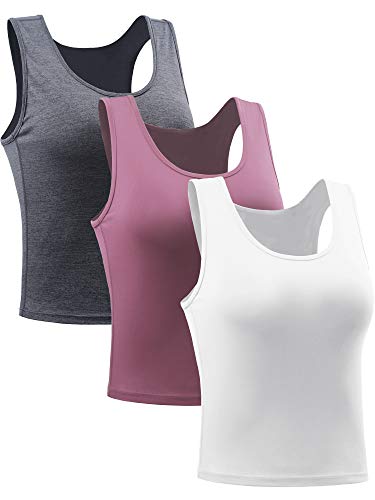 CADMUS 3 Stück Basic Crop Tank Tops Ärmellos Racerback Sport Crop Top für Damen, 80#: 3 Stück, grau, rosa, weiß, Mittel von Cadmus