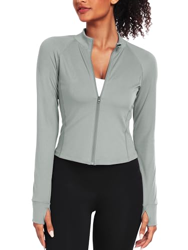 CADMUS Damen Workout Langarm Shirts Crop Tops Laufshirt Athletic Gym Thermo Winter Warm, 1642#: Grau, Mittel von Cadmus