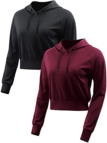 CADMUS Damen Workout Langarm Shirts mit Hoodie Sweatshirt Running Crop Top, Nr. 77: 2er-Pack, Schwarz, Rot, S CADMUS Damen Workout Langarm Shirts mit Hoodie Sweatshirt Running Crop Top, Nr. 77: 2er-Pack, Schwarz, Rot, S von Cadmus
