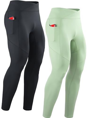 CADMUS Herren Kompressionshose Strumpfhose Leggings Sport Baselayer Laufen Athletic Workout Active Pants, 24# Schwarz, Hellgrün, 2 Stück, X-Groß von Cadmus