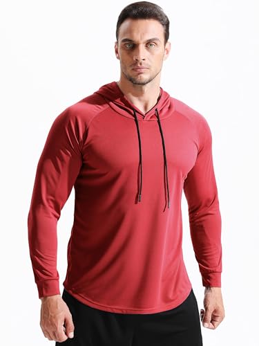 CADMUS Herren Workout Langarm Angeln Shirts UPF 50+ Sonnenschutz Dry Fit Hoodies, Netzgewebe: rot, 1 Stück, XL von Cadmus