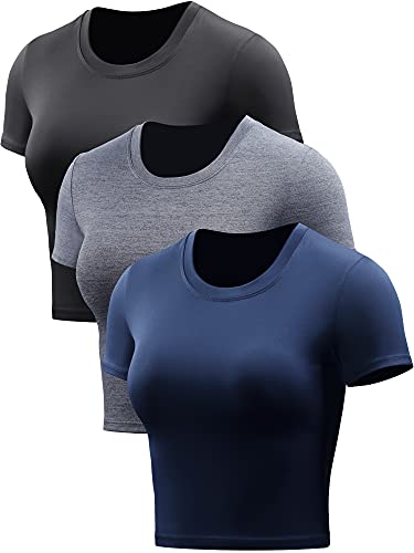 Cadmus Crop Top für Damen, Racerback, Dry Fit, Sport-Shirts, kurzärmelig, 3-teilig - Grau - Mittel von Cadmus